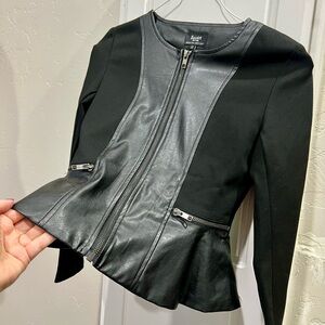 Peplum faux leather and fabric dressy formal jacket girls zipper